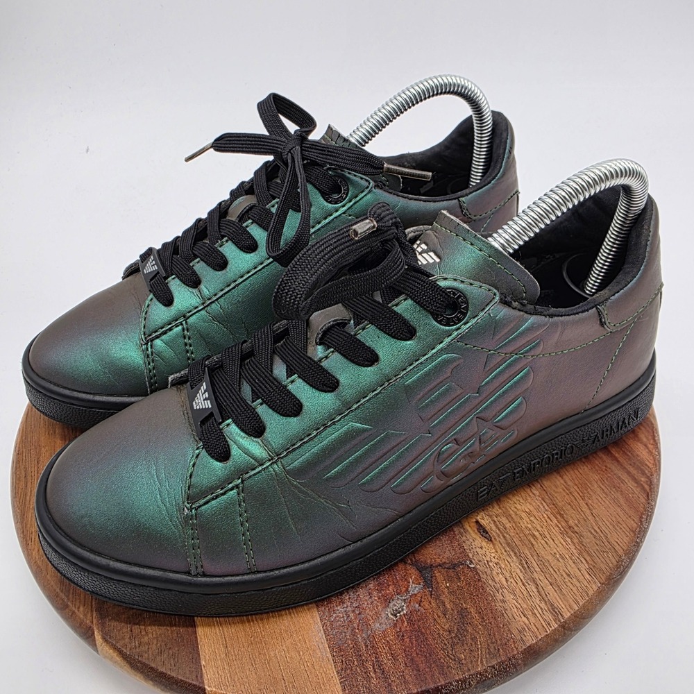 Emporio Armani EA7 Iridescent Green Purple Low Top Sneakers X8X001  Women's 5.5